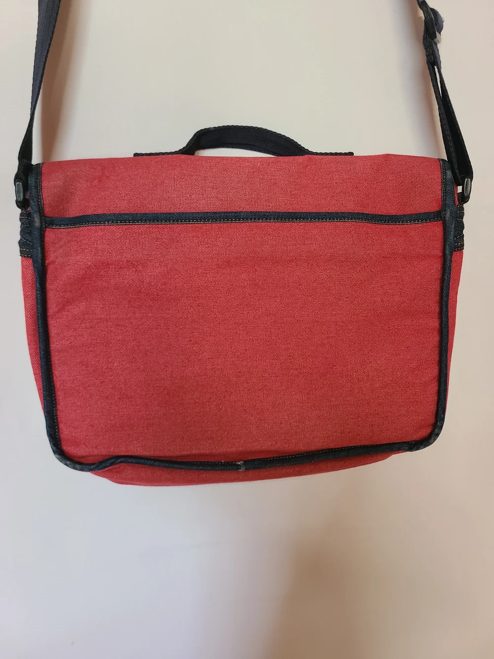 Vintage Tommy Hilfiger Red Denim Messenger Bag T Logo Plaid Lined Y2K